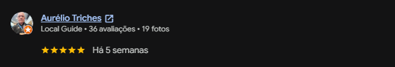 Avaliação 5 estrelas de Aurélio Triches no Google